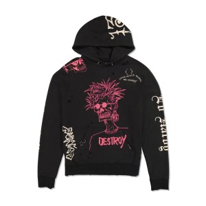 Black Ed Hardy Destroy Skele Hoodie | UWEKZIS-68