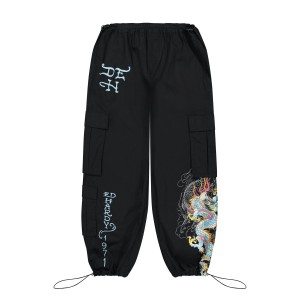 Black Ed Hardy Dragon Poplin Cargo Pants | BGYVJLI-78