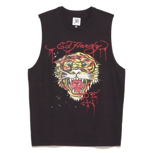 Black Ed Hardy Retro Tiger Cut Off Tee | HZGSARB-36