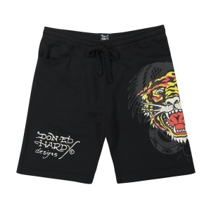 Black Ed Hardy Tiger Dagger Fleece Short | BROZFDU-16