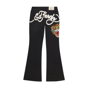 Black Ed Hardy Tiger Head Slim Flare Jean | HSWBVPJ-49