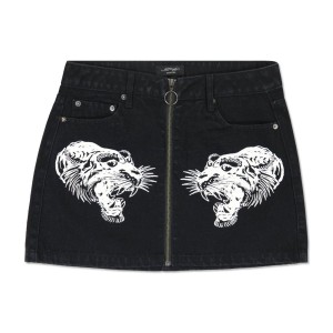 Black Wash Ed Hardy Tigers Zipper Front Mini Denim Skirt | LIKAXJM-32