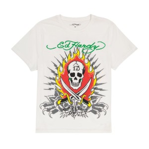 Cloud Dancer Ed Hardy Flame Skull Tee | FYEBDHO-90