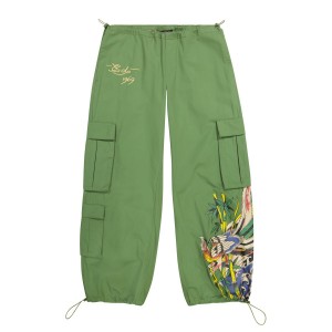 Green Ed Hardy Peacock Poplin Cargo Pants | FBCRVIQ-96