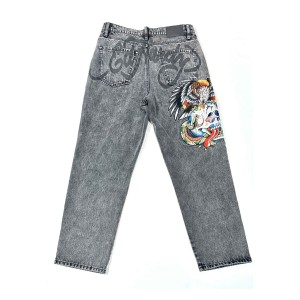 Grey Ed Hardy Battle Skull Loose Fit Jean | TIGSBYA-37