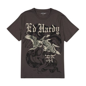 Grey Ed Hardy Eagle Battle Tee | JEMNHPU-62