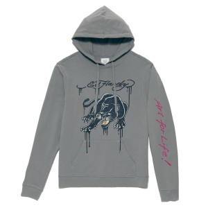 Grey Ed Hardy Glitter Crouching Panther Hoodie | LCMDSZX-91