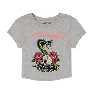 Grey Ed Hardy Rose Cobra Baby Tee | LNIWKOZ-54