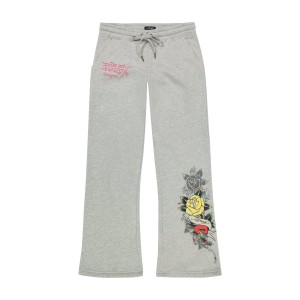 Grey Ed Hardy Rose Heart Sweatpants | LQISPFE-80