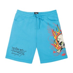 Jewel Ed Hardy Flame Skull Fleece Shorts | ISNHRKZ-47