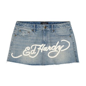 Light Wash Ed Hardy Dragon Denim Mini Skirt | MXLJARP-39