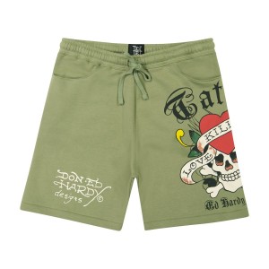 Olive Ed Hardy LKS Skull Fleece Short | RJKSMHX-72