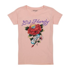 Pink Ed Hardy Diamond Flower Fitted Tee | UIHTDWK-74