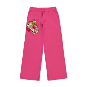 Pink Ed Hardy Tiger Crown Fleece Sweatpants | MCVTHOK-76