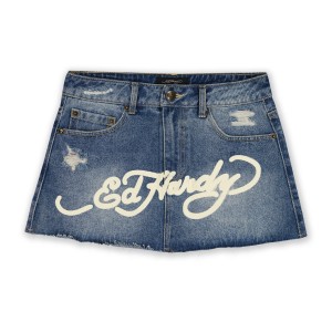 Wash Ed Hardy Multi Tattoo Denim Mini Skirt | MKJSNTY-54