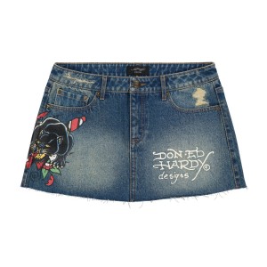 Wash Ed Hardy Panther Dagger Denim Mini Skirt | BTMPDKS-67