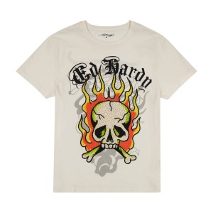 White Ed Hardy Flame Skull Tee | MILBOTR-15