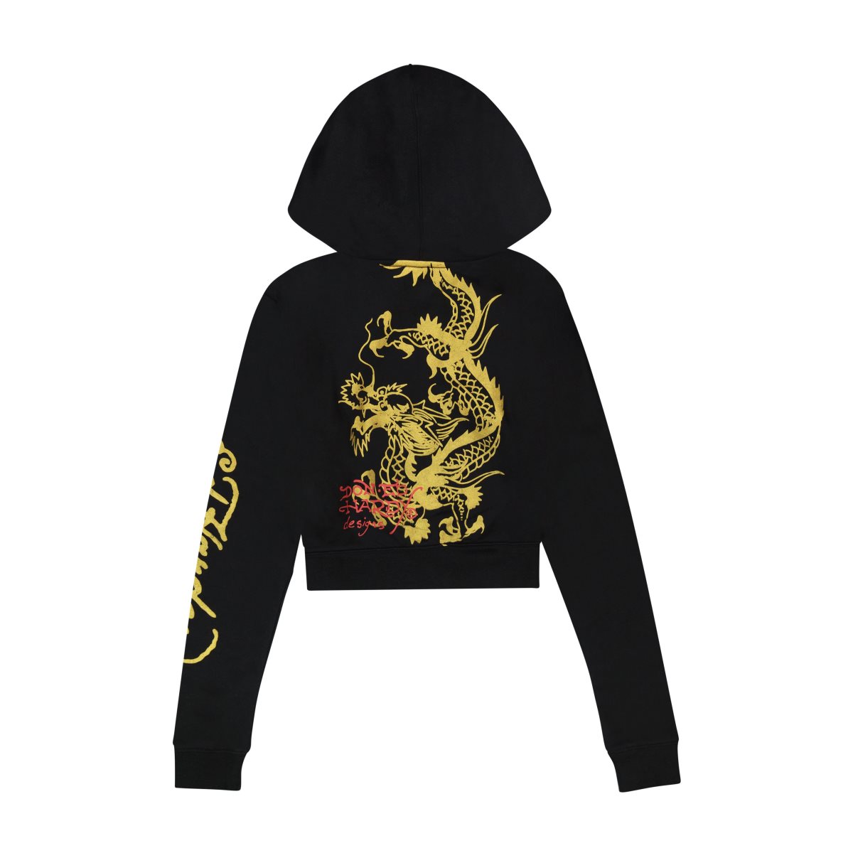 Black Ed Hardy Cropped Dragon Hoodie | GKHPDIS-56