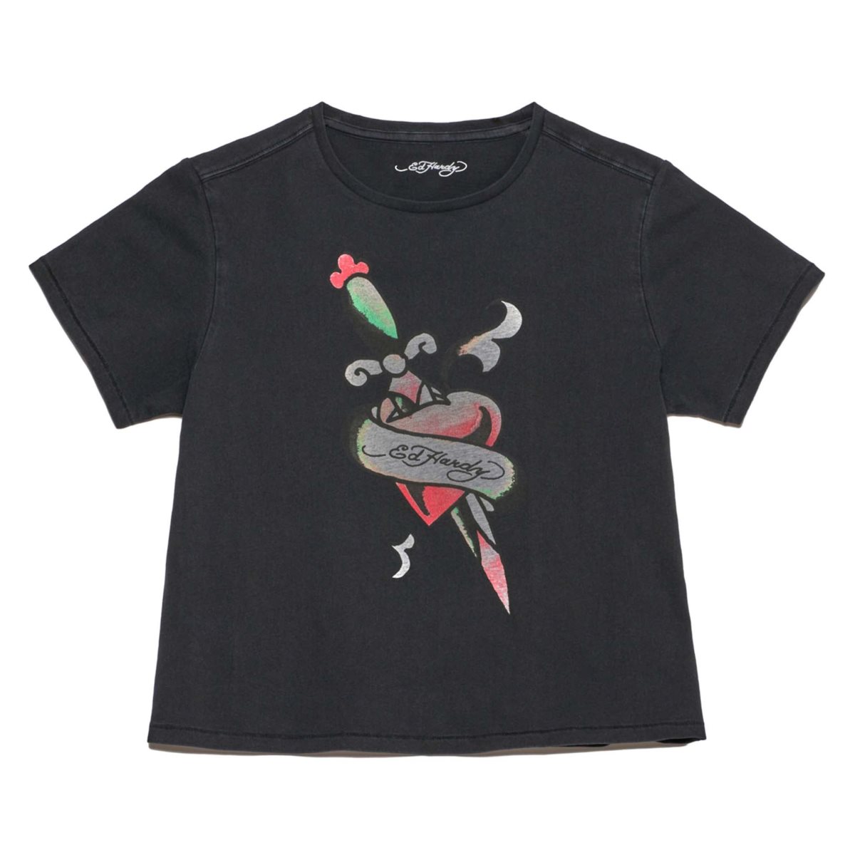 Black Ed Hardy Dagger Heart Cropped Tee | IOUDEMJ-83