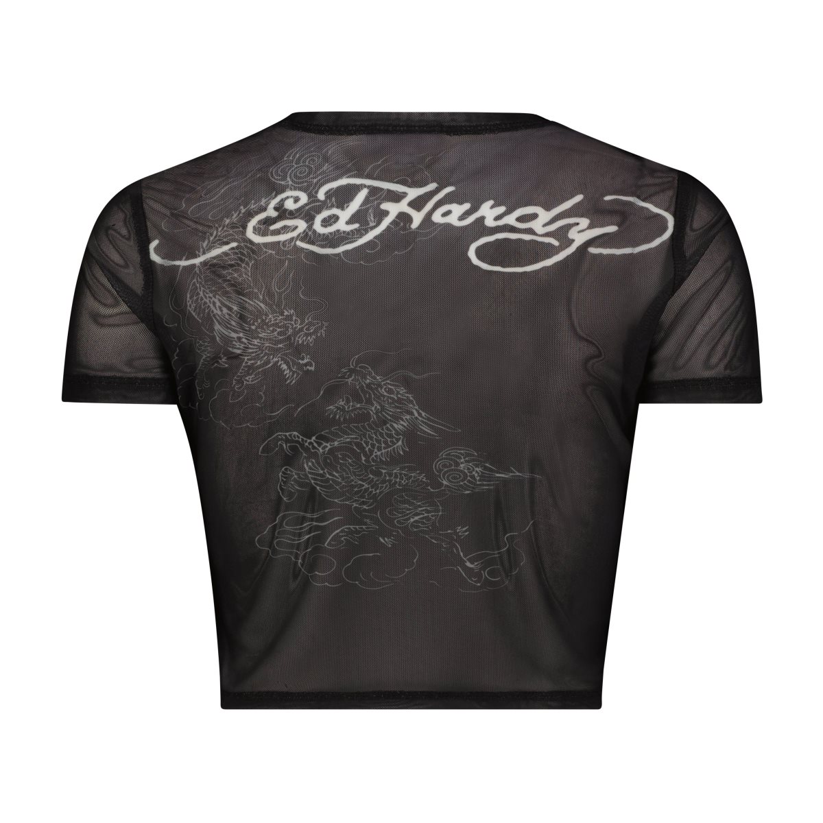 Black Ed Hardy Dragon Print Mesh Shirt | IYREXHW-42