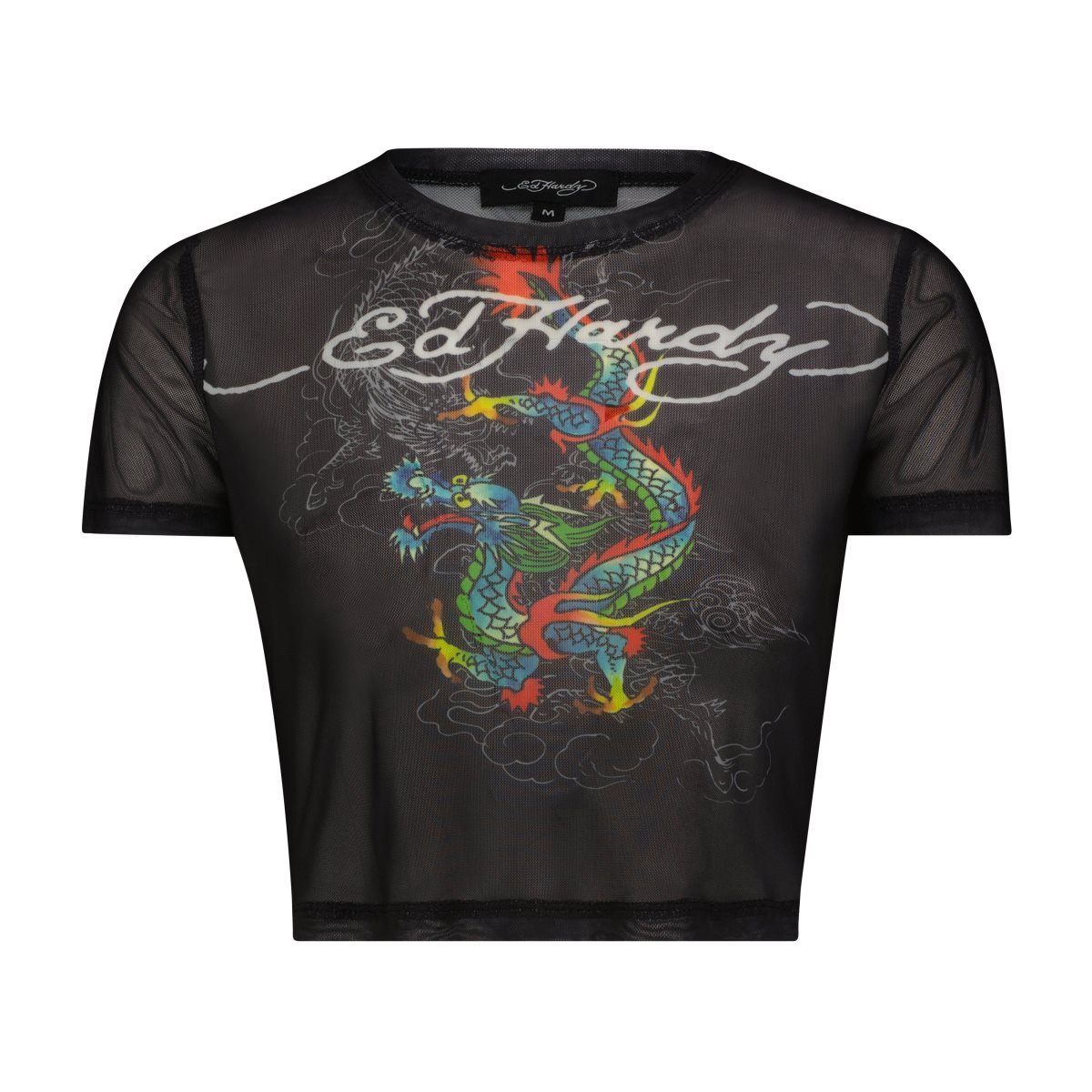 Black Ed Hardy Dragon Print Mesh Shirt | IYREXHW-42