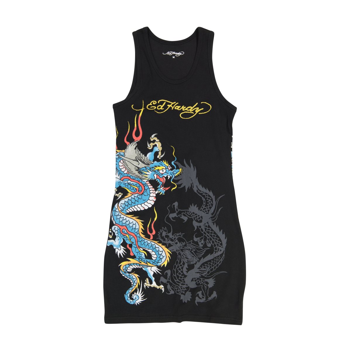 Black Ed Hardy Dragon Rib Tank Dress | HZMWFYR-84