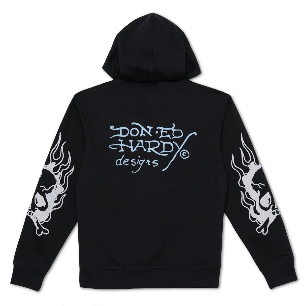 Black Ed Hardy Flaming Skull Hoodie | ZLWTBEO-75