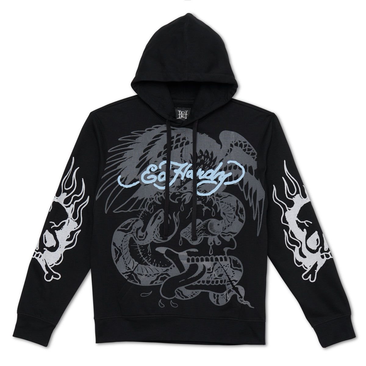 Black Ed Hardy Flaming Skull Hoodie | ZLWTBEO-75