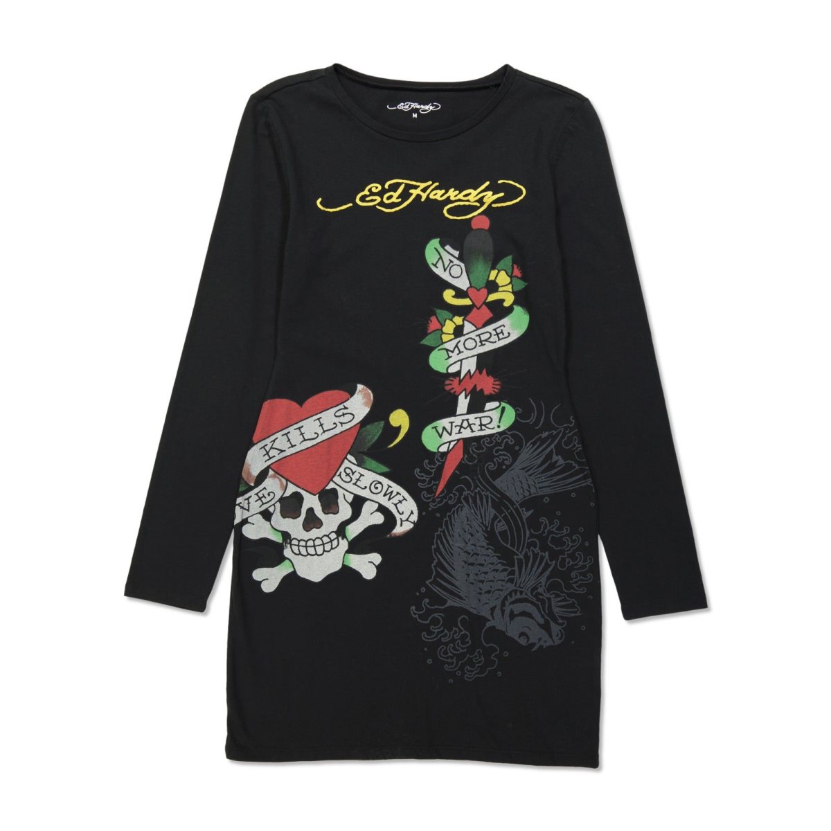 Black Ed Hardy LKS Skull Baby Tee Long Sleeve Dress | RSLXGZB-01