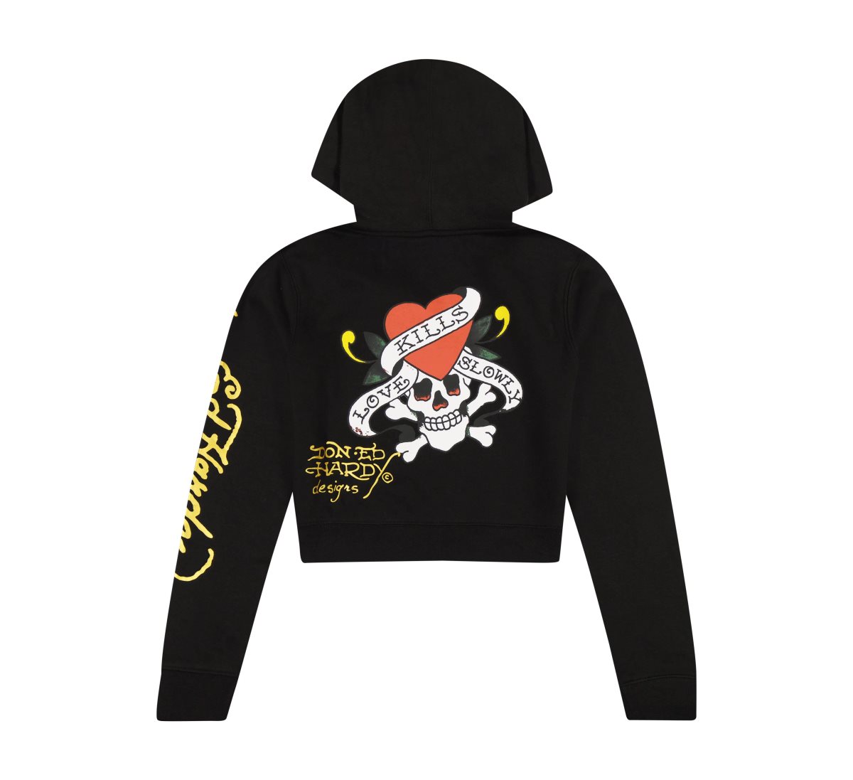 Black Ed Hardy LKS Skull Black Zip Front Cropped Hoodie | EGNDFKP-79