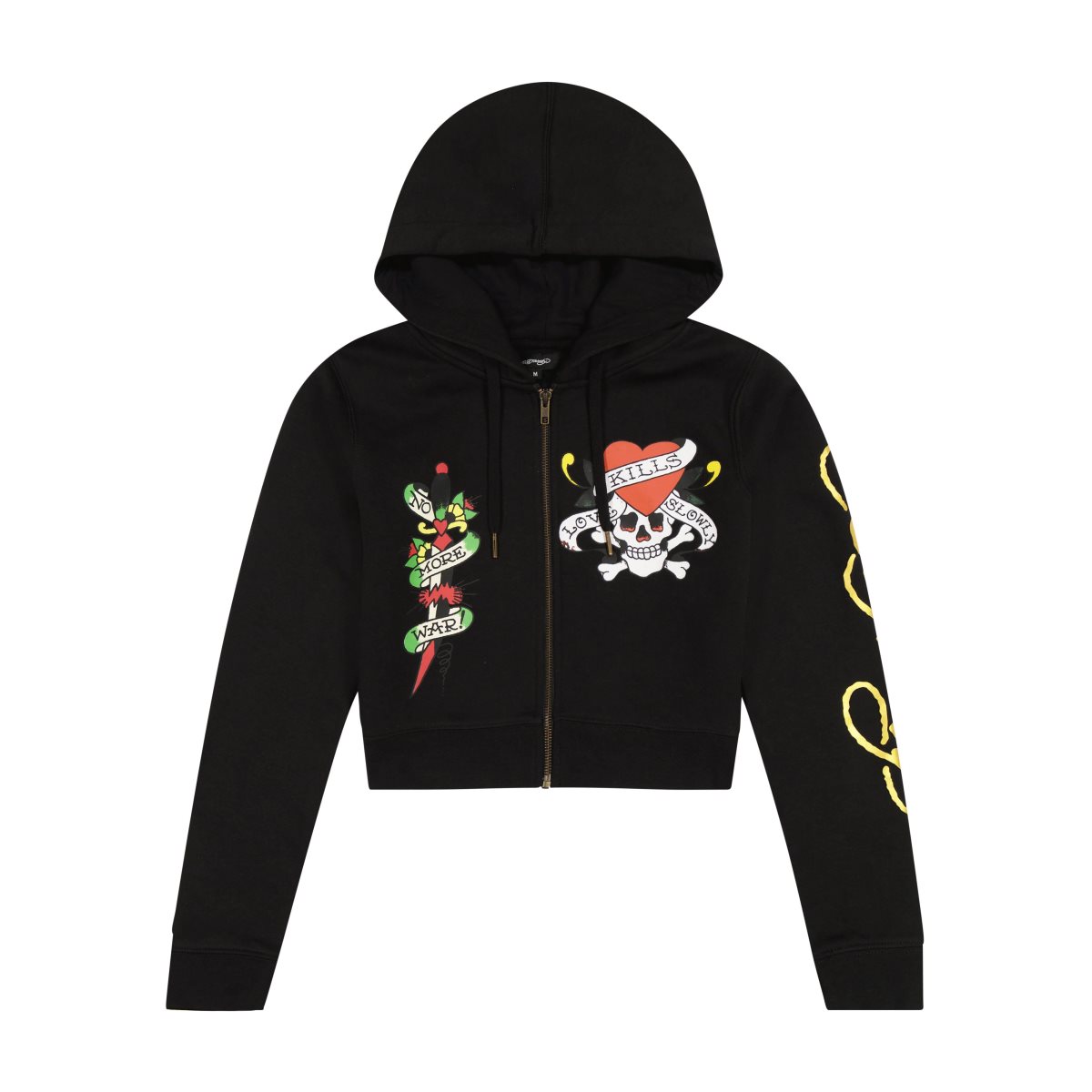 Black Ed Hardy LKS Skull Black Zip Front Cropped Hoodie | EGNDFKP-79