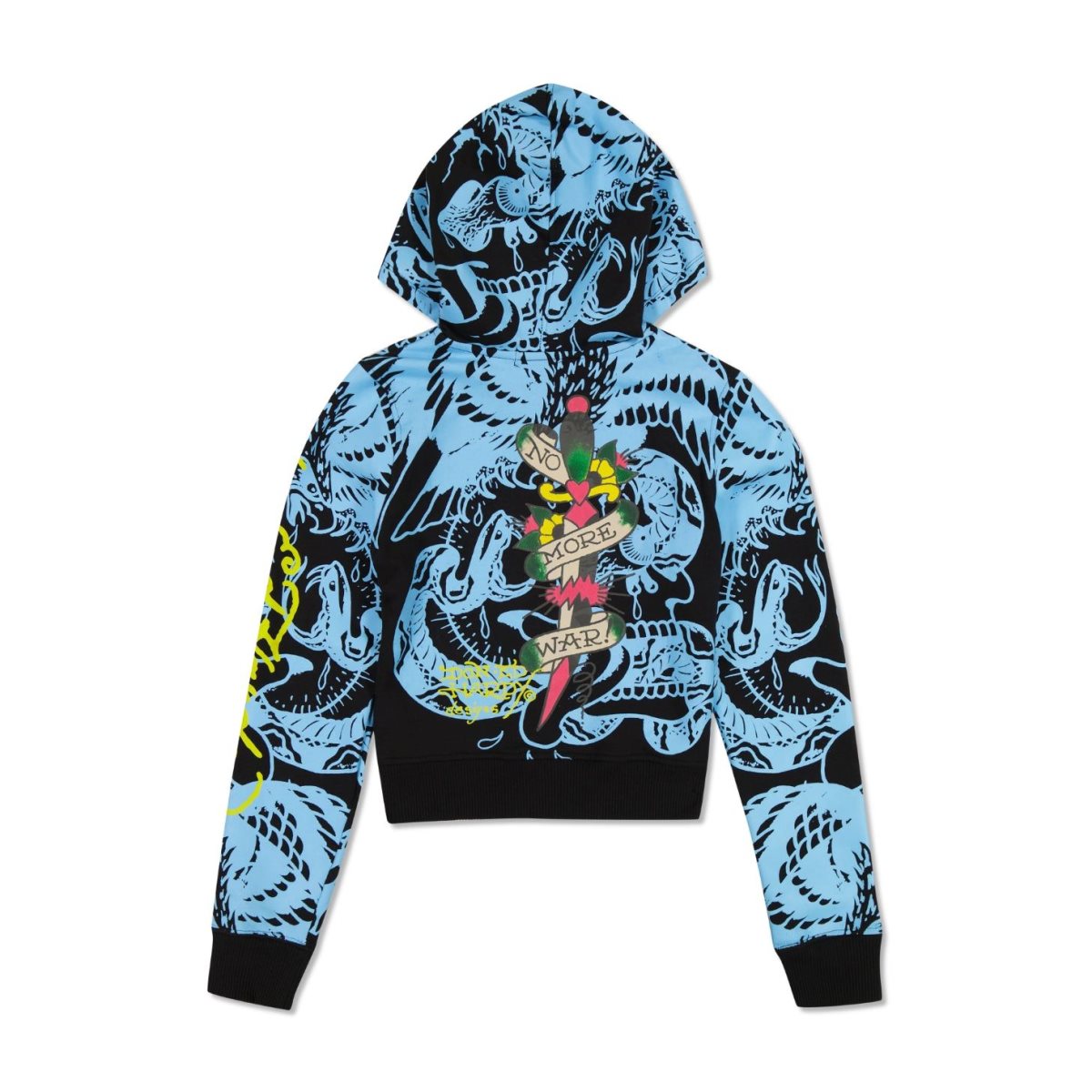 Black Ed Hardy LKS Skull Zip Cropped Fleece Hoodie | WPXDIFT-43