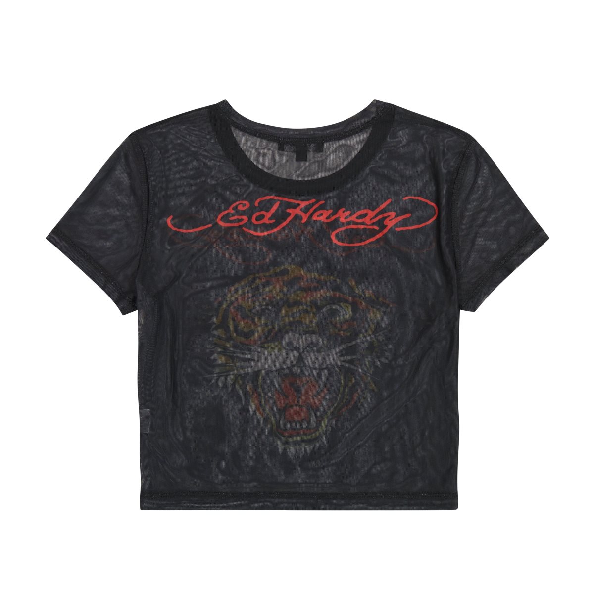 Black Ed Hardy Mesh Tiger Head Baby Tee | VSTOUCP-25