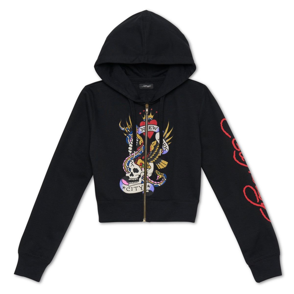 Black Ed Hardy Nyc Skull Cropped Hoodie | PJSGNOU-93