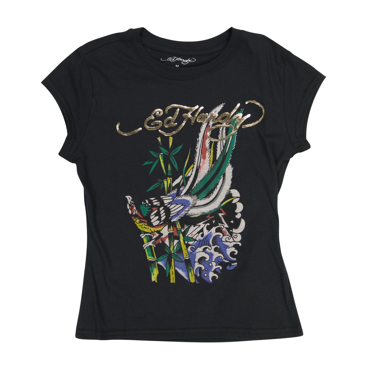 Black Ed Hardy Peacock Cap Sleeve Tee | GMJBCAU-14