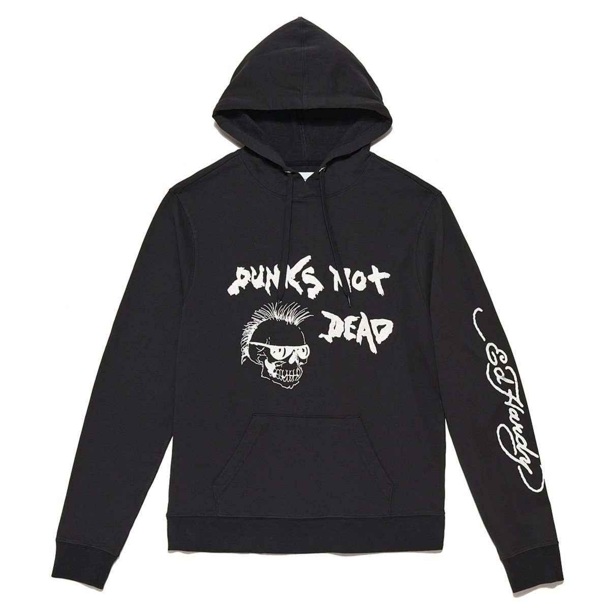 Black Ed Hardy Puff Glitter Punks Not Dead Hoodie | OBCISRW-73