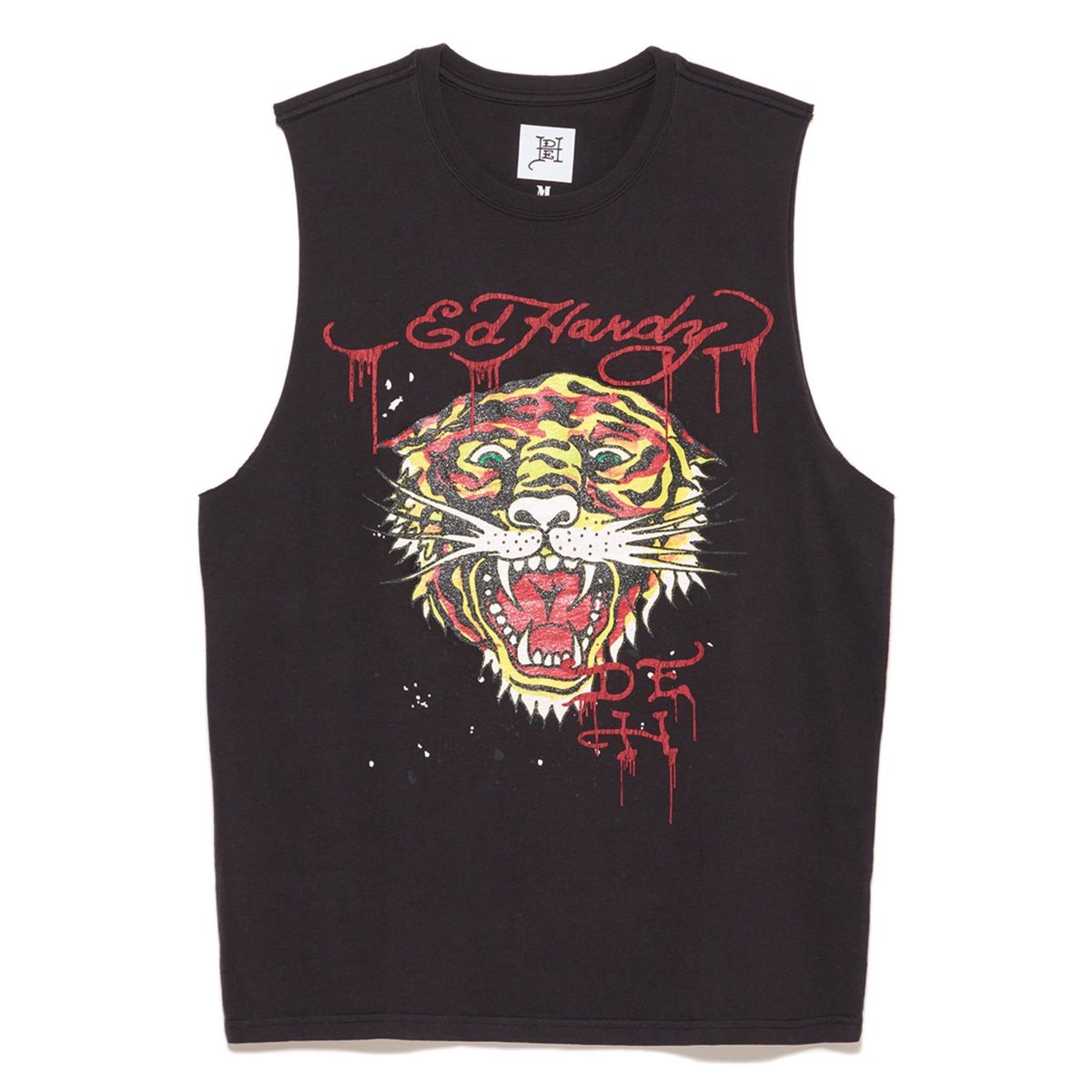 Black Ed Hardy Retro Tiger Cut Off Tee | HZGSARB-36