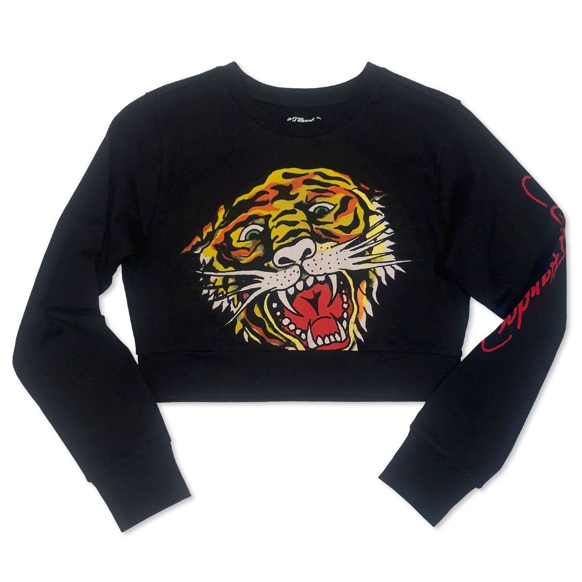 Black Ed Hardy Retro Tiger Head Cropped Shrunken Sweatshirt | WCJKGVE-63