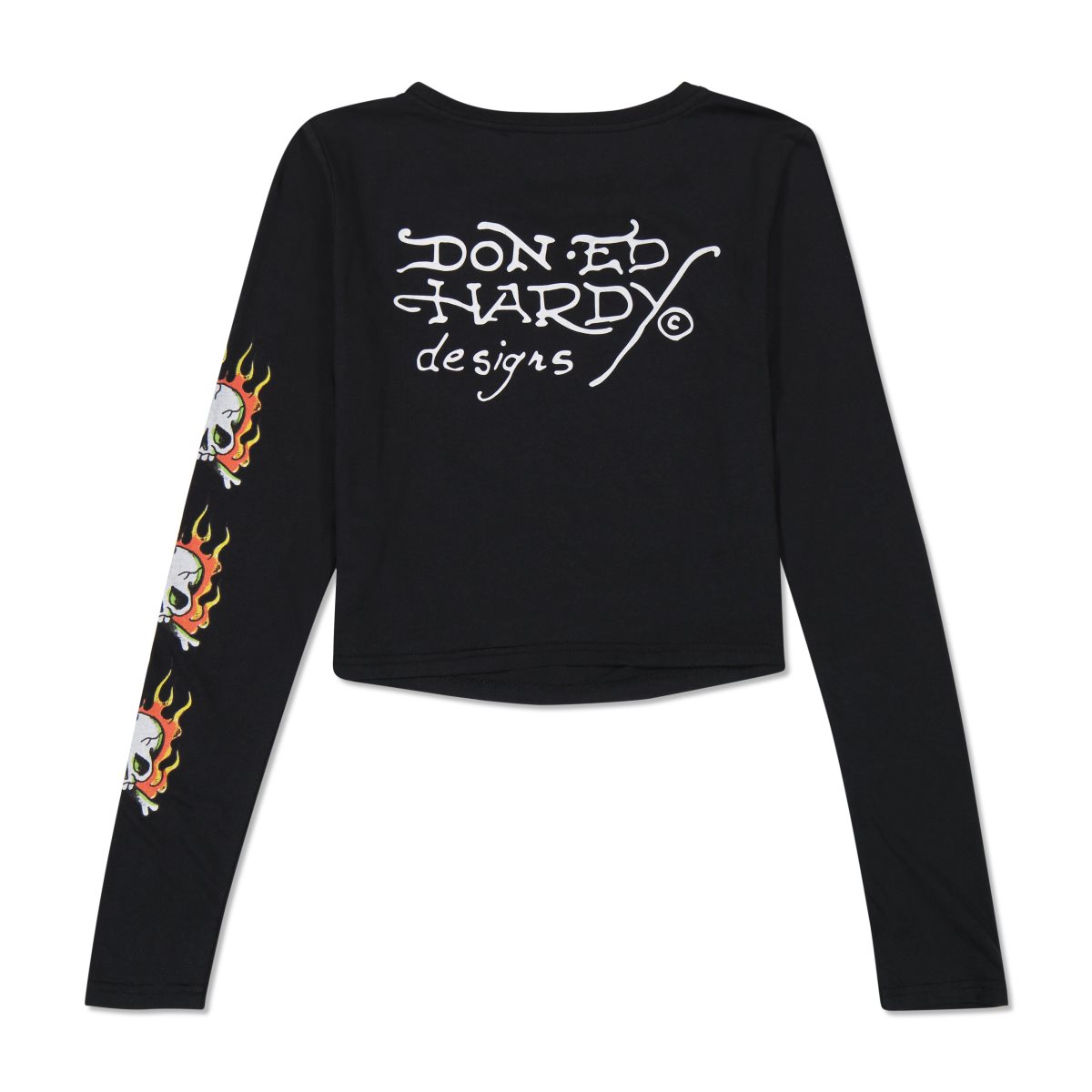 Black Ed Hardy Rhinestone Flaming Tiger Long Sleeve Baby Tee | NSCXOQY-36