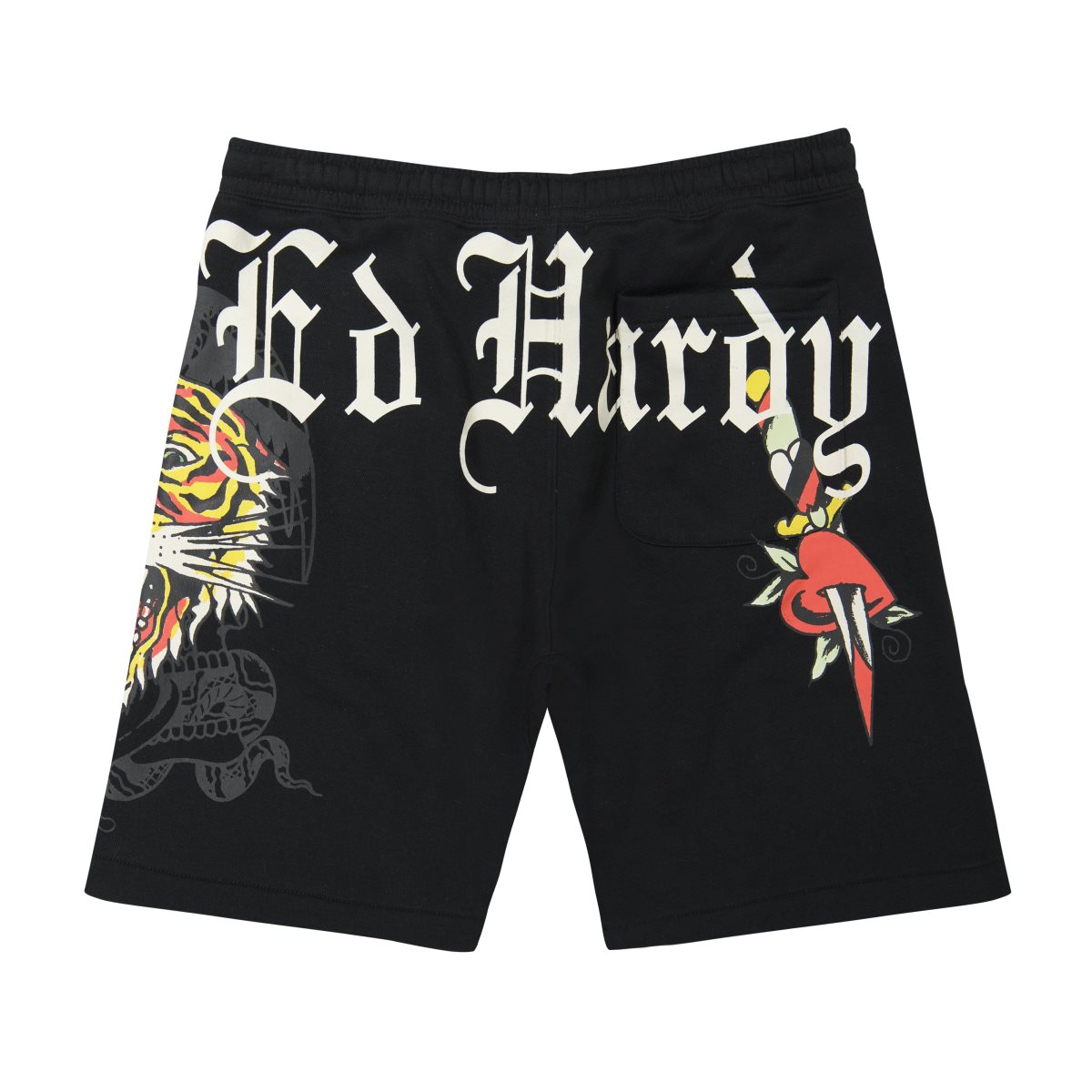 Black Ed Hardy Tiger Dagger Fleece Short | BROZFDU-16