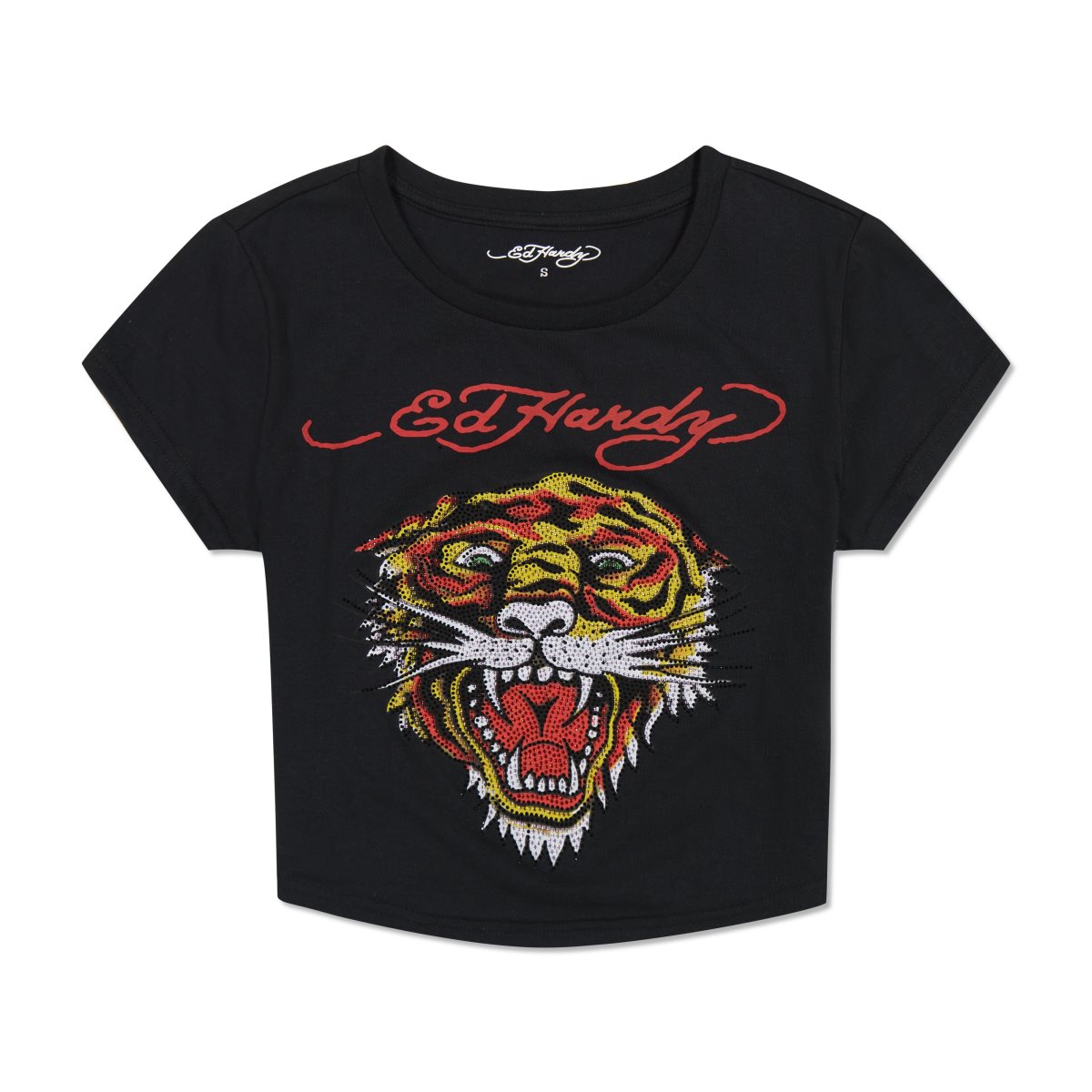 Black Ed Hardy Tiger Head Baby Tee | WTLRJAN-18