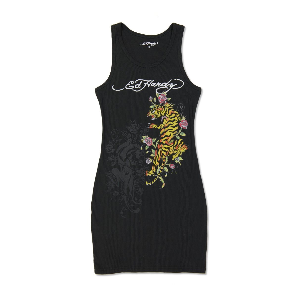 Black Ed Hardy Tiger Rib Tank Dress | GDUAQCZ-49