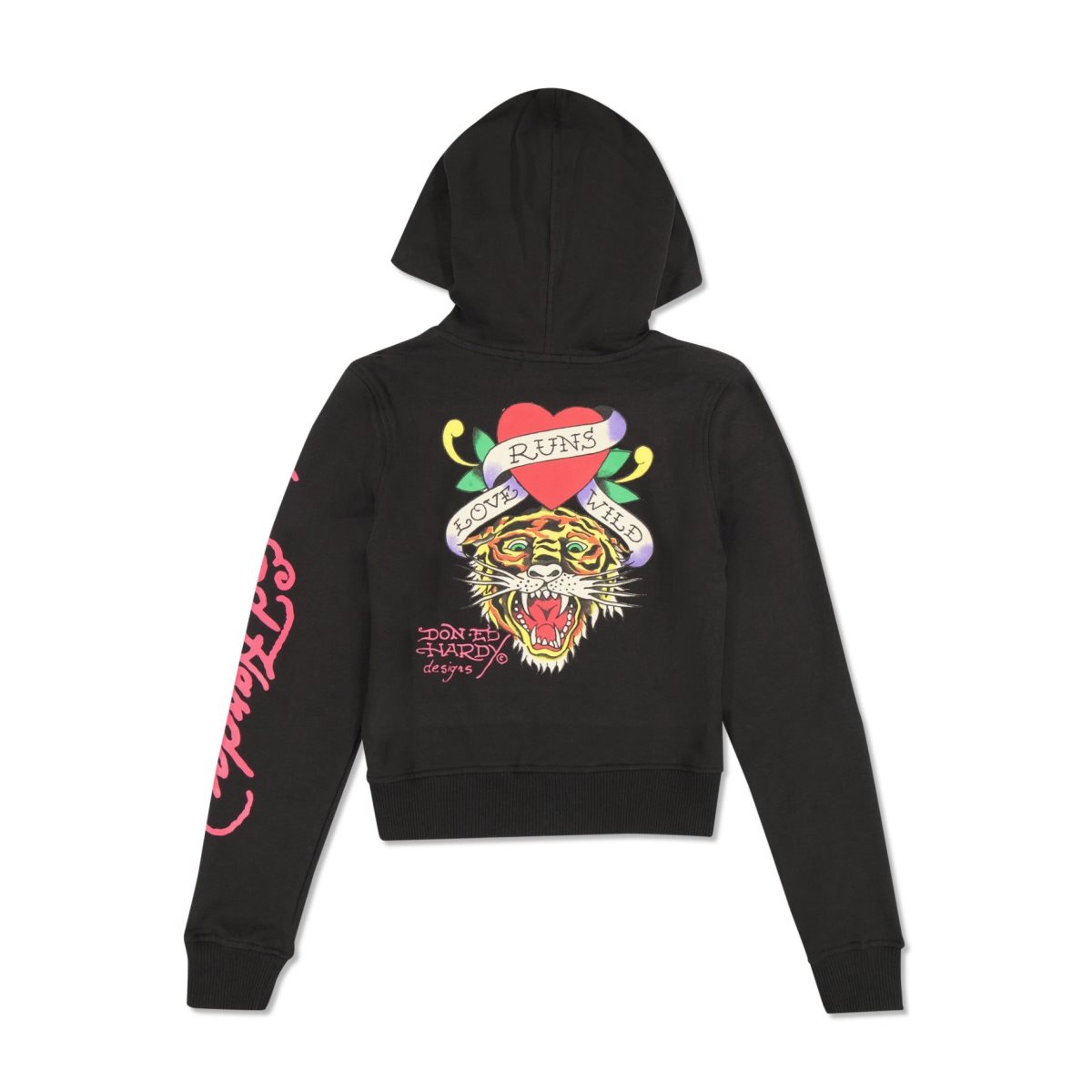 Black Ed Hardy Tiger Swallow Cropped Zip Fleece Hoodie | TZDGMVE-08