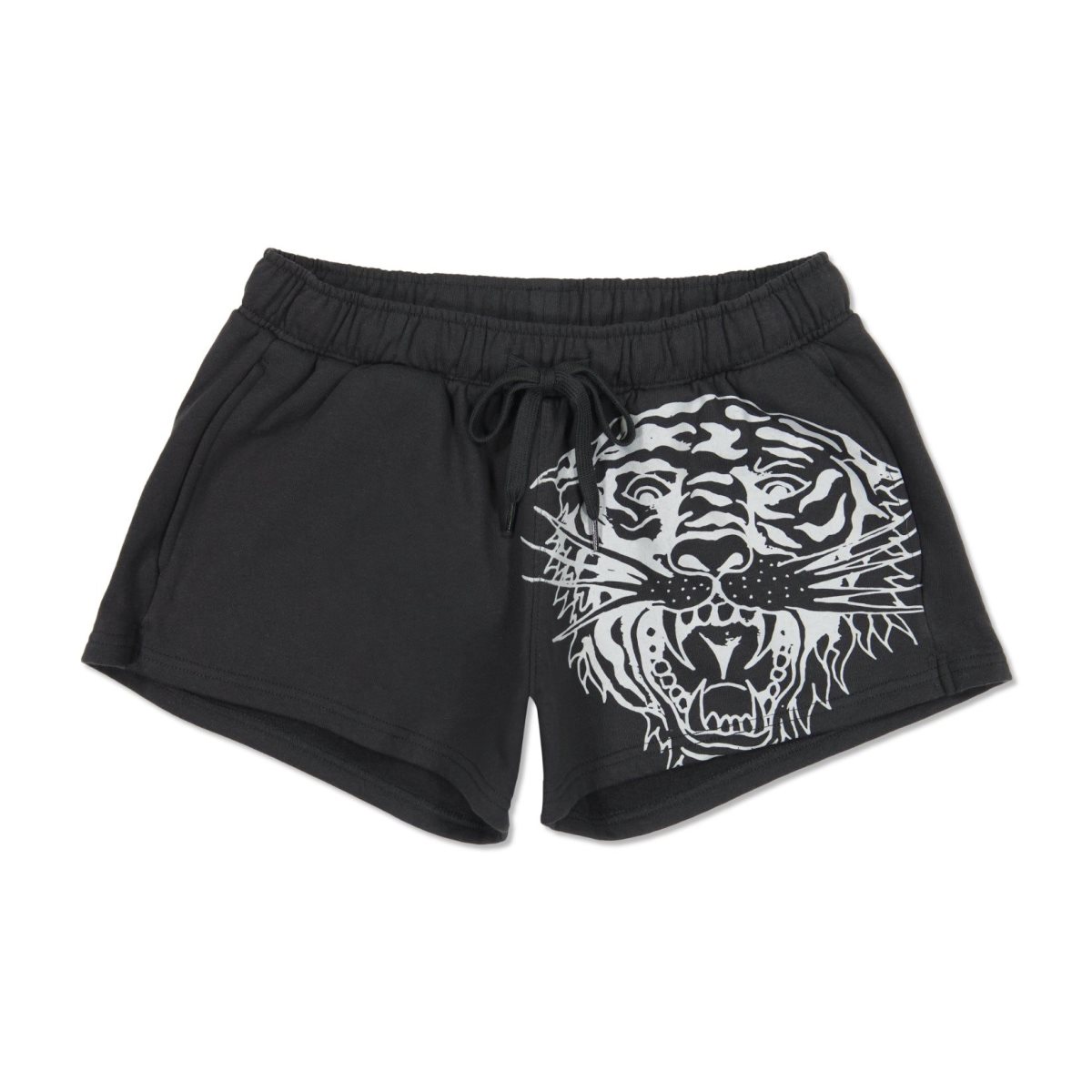 Black Ed Hardy Tiger Swallow Fleece Sweatshort | DGZEMTB-53