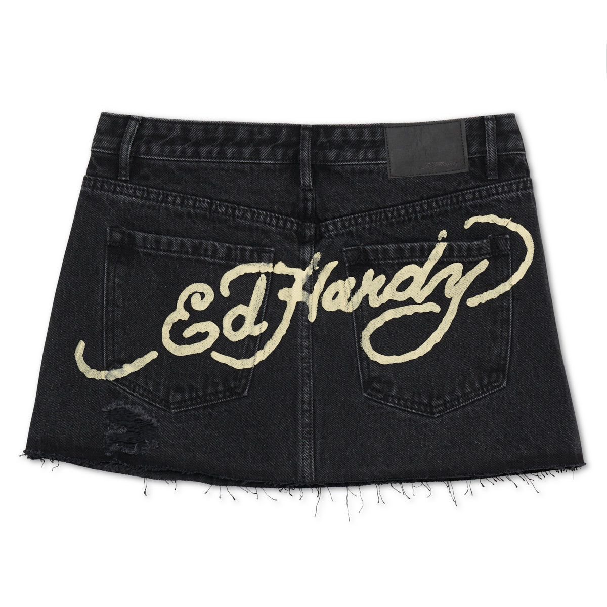 Black Wash Ed Hardy Panther Roses Denim Skirt | LMTUZBJ-26