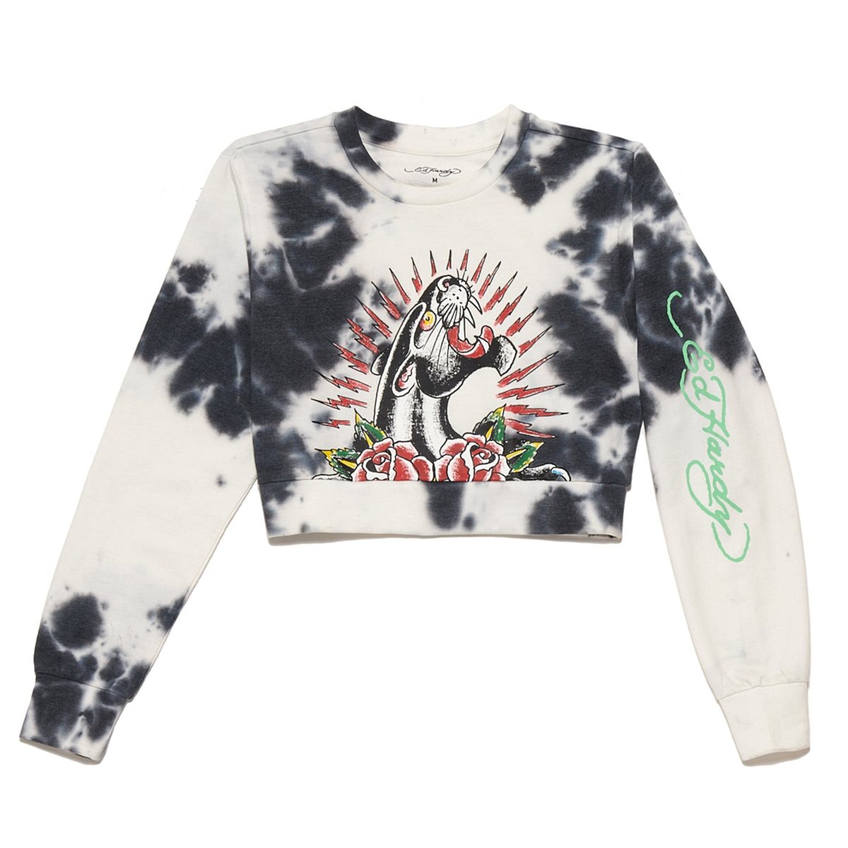 Black White Ed Hardy Panther Rose Cropped Sweatshirt | CLJKEYM-40