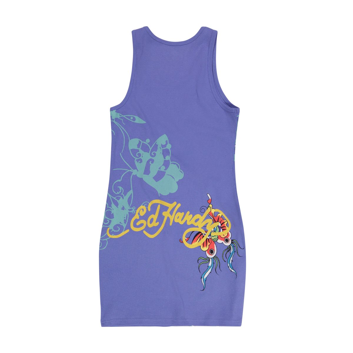 Blue Ed Hardy Butterflies Rib Tank Dress | LTGKEUW-40