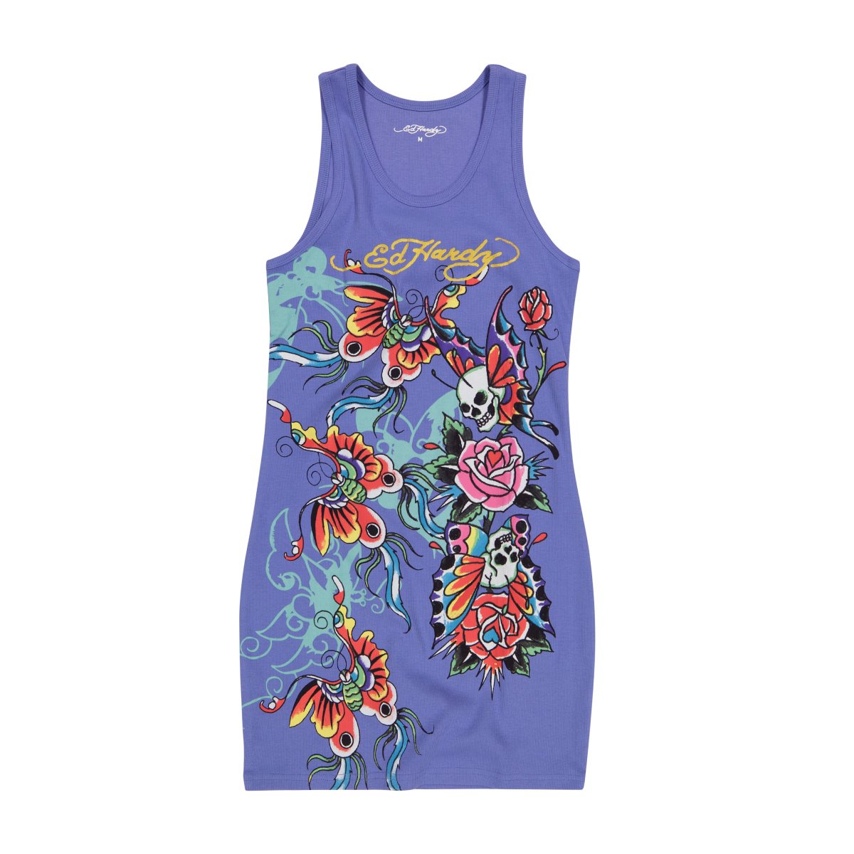 Blue Ed Hardy Butterflies Rib Tank Dress | LTGKEUW-40