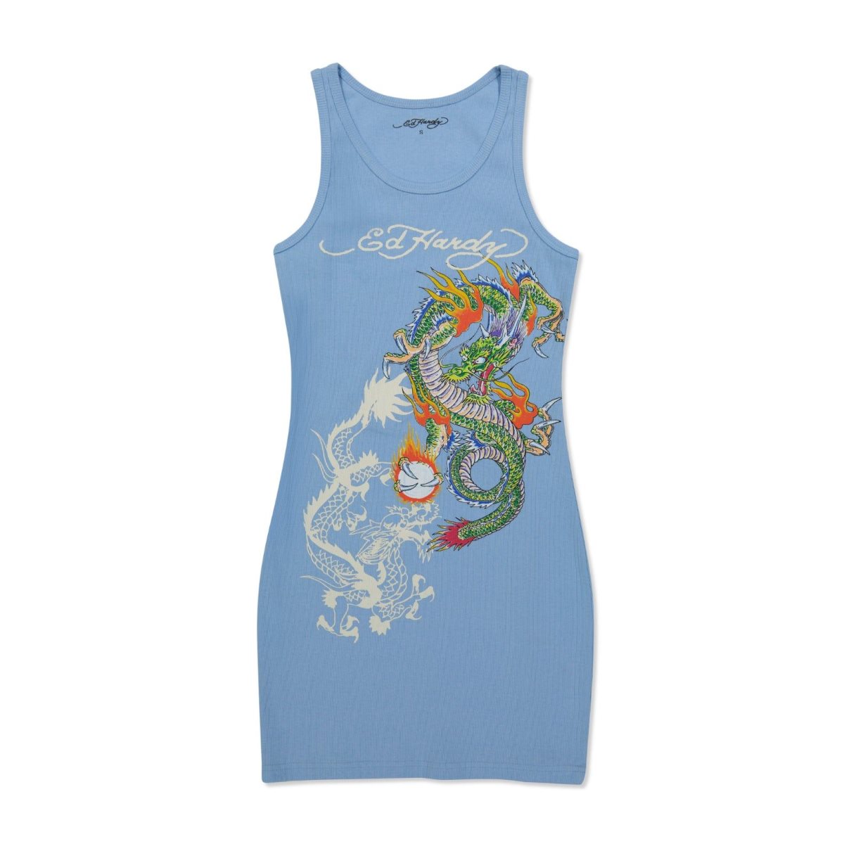 Blue Ed Hardy Dragons Rib Tank Dress | OYQJHLI-95