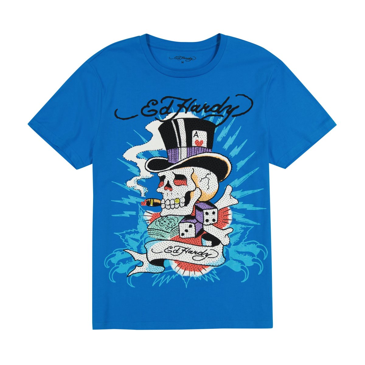 Blue Ed Hardy Skull Hat Tee | KZBOEVX-45